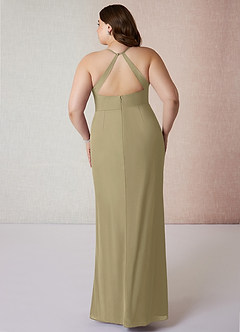 Azazie Becca Bridesmaid Dresses Moss Green Sheath V-Neck Chiffon Dress image8
