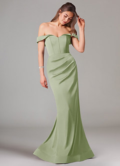 Azazie Everly Bridesmaid Dresses Dusty Sage Mermaid Off the Shoulder Stretch Satin Convertible Dress image6