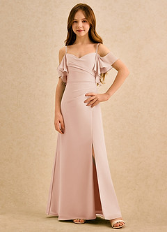 Azazie Pippy Girls Formal Robe Demoiselle D'honneur Fillette Robe Trapèze en Mousseline de soie Encolure en Forme de Cœur Rose Anglais image1