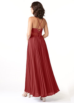 Azazie Devyn Bridesmaid Dresses Rust A-Line Corset Chiffon Dress image4