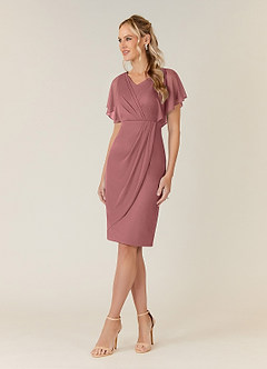 Azazie Waverly Mother of the Bride Dresses Desert Rose Sheath Pleated Mesh Dress image3