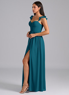 Azazie Denisse Bridesmaid Dresses Ink Blue A-Line Ruched Chiffon Dress image3