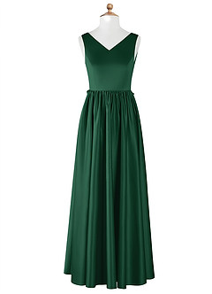 Azazie Hathaway Junior Dark Green A-Line Bow Stretch Satin Dress image7