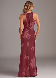 Azazie Doretta Bridesmaid Dresses Burgundy Floral Bouquet Mermaid Pleated Stretch Satin Dress image2