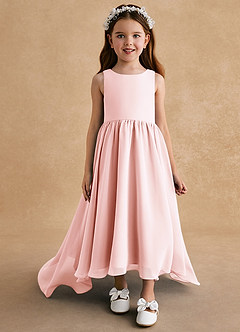 Azazie Pip 플라워 걸 드레스 A라인 소매 없는 쉬폰 코트 트레인 드레스 image1