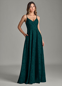 Azazie Amani Bridesmaid Dresses Pine A-Line Pleated Floral Burnout Dress image3