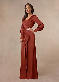 Azazie Petrina Mother of the Bride Dresses Terracotta Mermaid Pleated Stretch Satin Dress image2