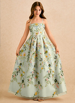 Azazie Lark Girls Formal Blomsterpigekjoler A-Line Plisseret Blonder Gulv-længde Kjole image4