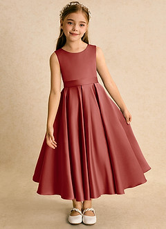 Azazie Junebuj Flower Girl Dresses Terracotta Ball-Gown Pleated Matte Satin Dress image6