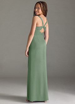Azazie Mero Junior Matcha Mermaid Pleated Stretch Satin Dress image2