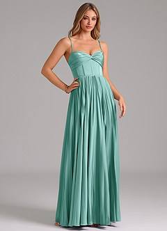Azazie Tyla Bridesmaid Dresses Aqua A-Line Sweetheart Neckline Stretch Satin Dress image3
