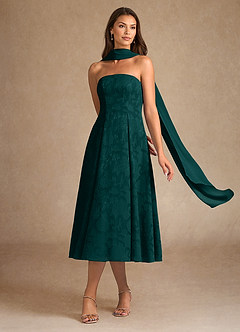 Azazie Lorain Mother of the Bride Dresses Pine A-Line Pleated Floral Burnout Dress image2