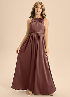 Azazie Jaylah Junior A-Linie Plissee Stretch-Satin Kleid Espresso image4