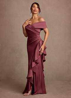 Azazie Kirsty vestidos de madre de la novia Vestido de Merlot de Satén Elástico de Corte Recto con Vestidos sin tirantes image3