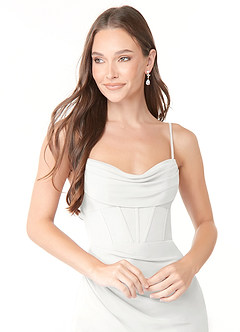 Azazie Mai Abiti da Damigella Abito Tubino in Chiffon Plissettato Bianco image5