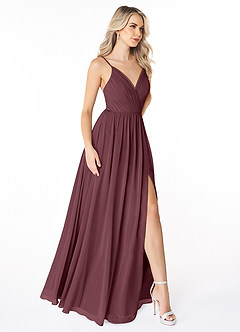 Azazie Gracie Jurken voor bruidsmeisjes Jurk van Chiffon met A-Lijn Geplooid Sangria image5