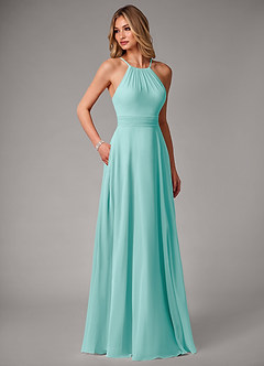 Azazie Amalia Bridesmaid Dresses Aqua A-Line Pleated Chiffon Dress image5