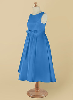 Azazie Coco Blumenmädchenkleider A-Linie Schleifen Matte Satin Kleid Blauhäher image10