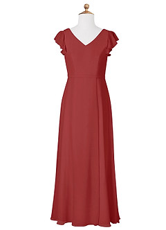 Azazie Claudine Junior Rust A-Line Pleated Chiffon Dress image5