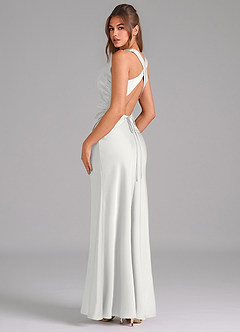 Azazie Evadne Bridesmaid Dresses White Sheath Pleated Stretch Satin Dress image5