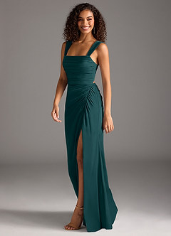Azazie Jesaphine Bridesmaid Dresses Pine Sheath Bow Stretch Satin Dress image6