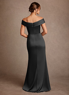 Azazie Bedford Mother of the Bride Dresses Black Sheath Pleated Stretch Satin Dress image3