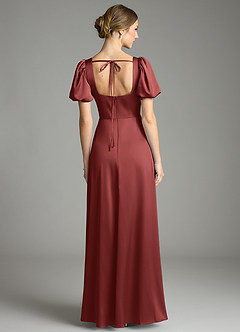 Azazie Fyona Robes de demoiselle d'honneur Robe Trapèze en Satin extensible Plissé Terracotta image13