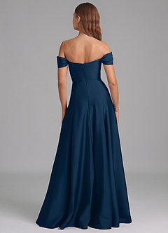 Azazie Seriana Bridesmaid Dresses Dark Navy A-Line Off the Shoulder Stretch Satin Convertible Dress image5