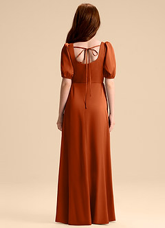 Azazie Briar Junior Abito A-Line in Raso Elasticizzato Fiocco Arancia Bruciata image2