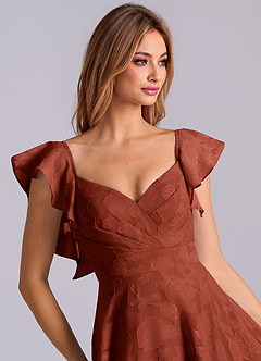 Azazie Leilani 신부 들러리 드레스 A라인 스윗하트 네크라인 플로럴 번아웃 바닥 길이 드레스 image7