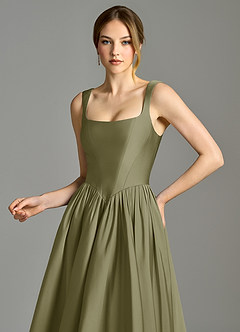 Azazie Verina Bridesmaid Dresses Pistachio A-Line Pleated Stretch Satin Dress image2
