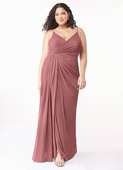 Azazie Evalin Brautjungfernkleider A-Linie V-Hals Gefaltet Gittergewebe Kleid Wüstenrose image7
