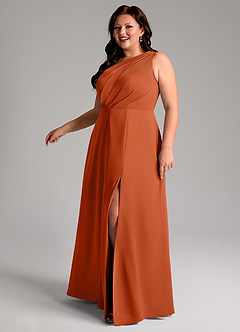 Azazie Phaedra Bridesmaid Dresses Burnt Orange A-Line One Shoulder Chiffon Dress image12