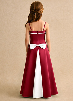 Azazie Izel Girls Formal Flower Girl Dresses Ivory Scarlet A-Line Pleated Matte Satin Dress image4