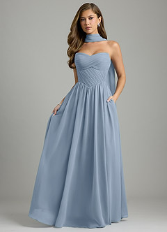Azazie Tammy At-home Try On Dresses Dusty Blue A-Line Corset Chiffon Dress image1