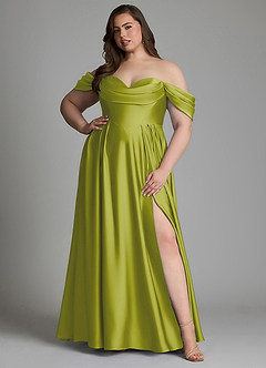 Azazie Loisa Robes de demoiselle d'honneur Robe Trapèze en Satin extensible Épaules dénudées Citronnelle image12