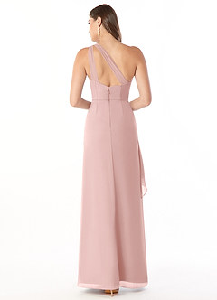 Azazie Maive Robes de demoiselle d'honneur Robe Fourreau en Mousseline de soie Plissé à volants Rose Poudré image2