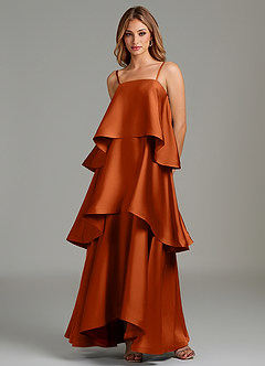 Azazie Azalea Bridesmaid Dresses Burnt Orange A-Line Ruched Stretch Satin Dress image5