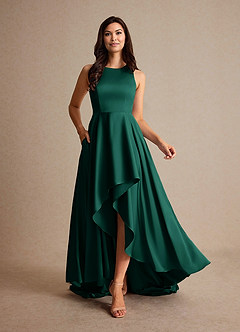 Azazie Niles Mother of the Bride Dresses Emerald A-Line Trains Stretch Satin Dress image6