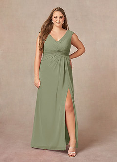 Azazie Sally Mother of the Bride Dresses Pistachio A-Line V-Neck Pleated Chiffon Dress image6