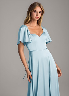 Azazie Chloe Vestidos de damas de honor Vestido de Azul Cielo de Satén Elástico de Corte en A con Escote de Corazón image6