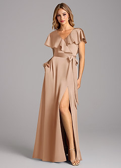 Azazie Lainey Bridesmaid Dresses English Rose A-Line with Pockets Stretch Satin Dress image3