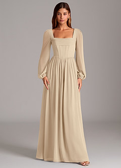 Azazie Maree Robes de demoiselle d'honneur Robe Trapèze en Mousseline de soie Corset Champagne image5