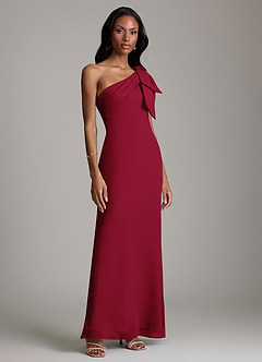 Azazie Yuanna Bridesmaid Dresses Burgundy Mermaid One Shoulder Chiffon Dress image4