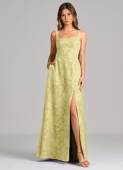 Azazie Debra Bridesmaid Dresses Lemon Sorbet A-Line with Pockets Floral Burnout Dress image5