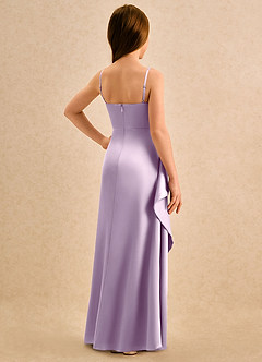 Azazie Cannoli Girls Formal Abiti da Ragazza di Fiori Abito A-Line in Raso Elasticizzato Plissettato Lilla Glassato image2