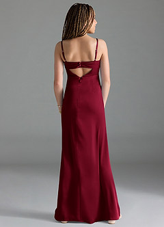 Azazie Leonis Junior Burgundy A-Line Pleated Stretch Satin Dress image2