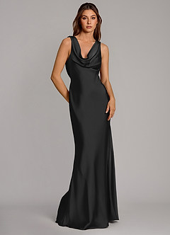 Azazie Cheryl Bridesmaid Dresses Black Mermaid Stretch Satin Dress image5