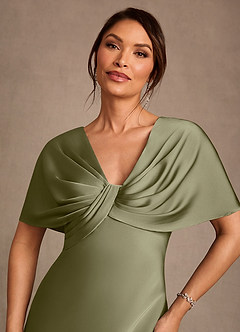 Azazie Dosia Mother of the Bride Dresses Pistachio Sheath Pleated Stretch Satin Dress image4