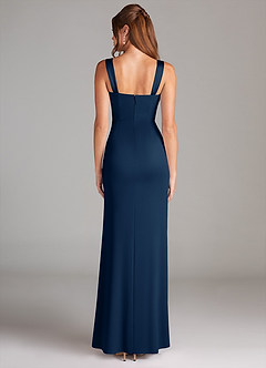 Azazie Denice Bridesmaid Dresses Dark Navy Sheath Pleated Stretch Satin Dress image2